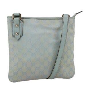 GUCCI GG Canvas Shoulder Bag Light Blue Gold